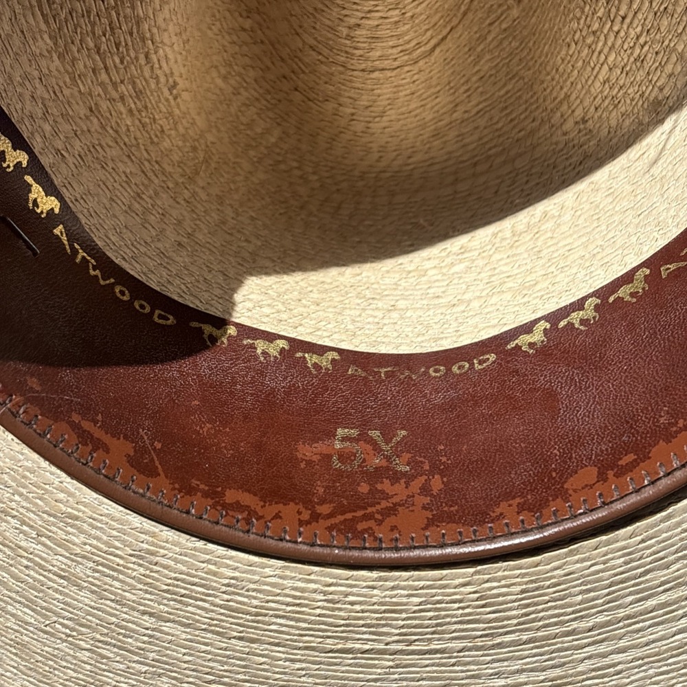 Atwood Western Hat 5X Ivory Straw Hereford Low Crown Long Oval Men Cowboy Mexico - Picture 8 of 12